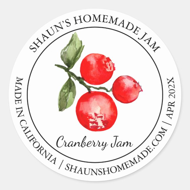 Cranberry Jam Modern Label Runder Aufkleber (Vorderseite)