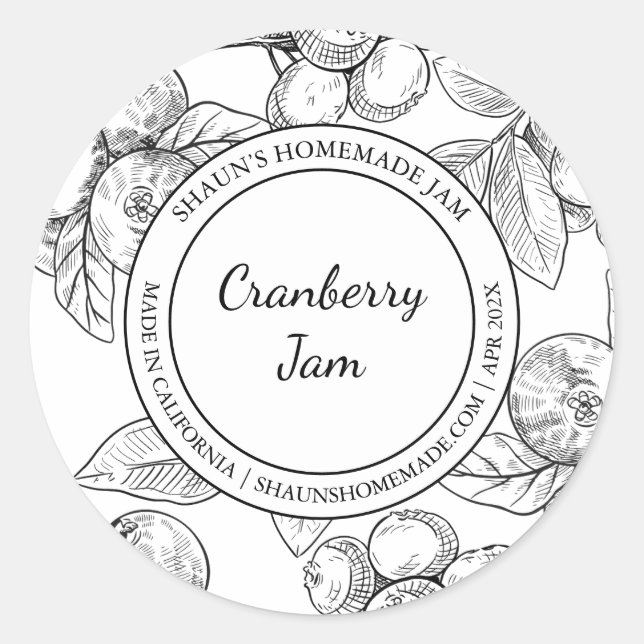 Cranberry Jam Sketch Modernes Label Runder Aufkleber (Vorderseite)