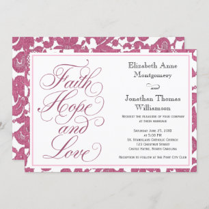 Cranberry Lace Script Faith Hope & Liebe Wedding Einladung