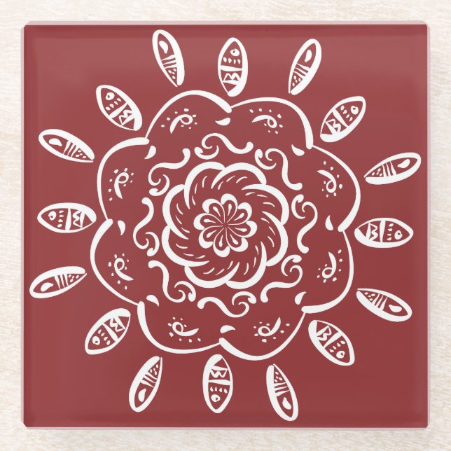 Cranberry Mandala Glasuntersetzer (Vorderseite)