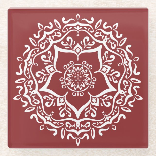 Cranberry Mandala Glasuntersetzer (Vorderseite)