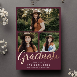 Cranberry Modern Script 4 Fotos Graduiertenparty Folieneinladung