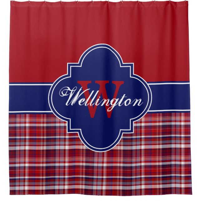 Cranberry Navy Blue Madras Kariert 1ICB Ribbon Nam Duschvorhang (Vorderseite)