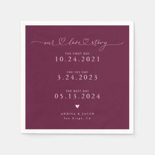 Cranberry Our Liebe Story Script Hearts Wedding Serviette