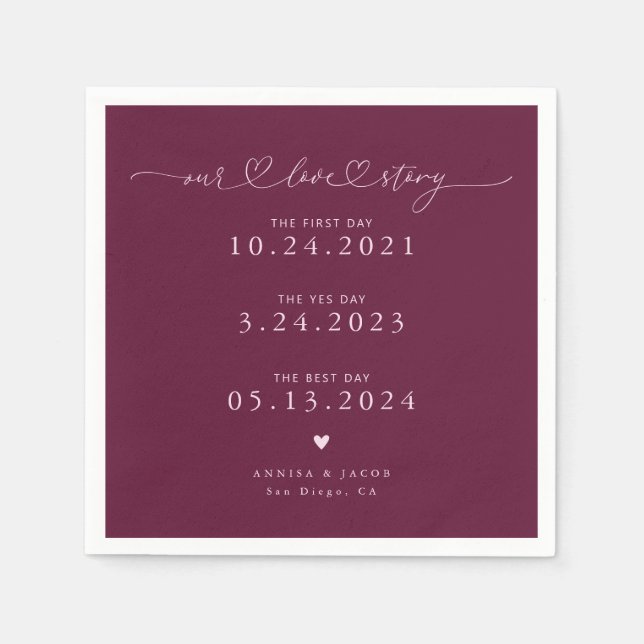 Cranberry Our Liebe Story Script Hearts Wedding Serviette (Vorderseite)