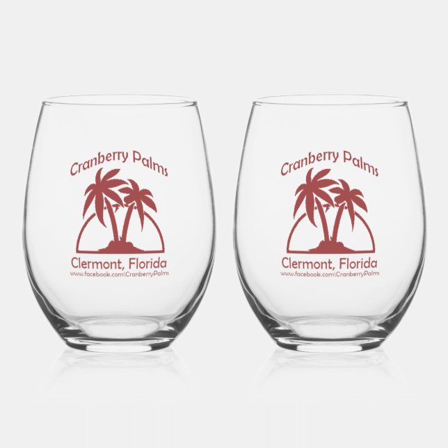 Cranberry Palms Stemless Wine Glasses Weinglas Ohne Stiel (Vorderseite)