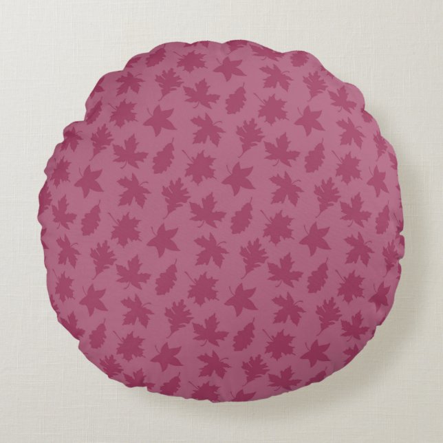 CRANBERRY PINK AUTUMN LEAVES RUNDES KISSEN (Vorderseite)