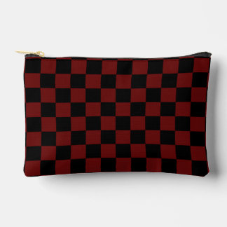 Cranberry Red and Black Checkerboard Pattern Zubehörtasche