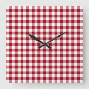 Cranberry Red and White Checkham Muster Quadratische Wanduhr