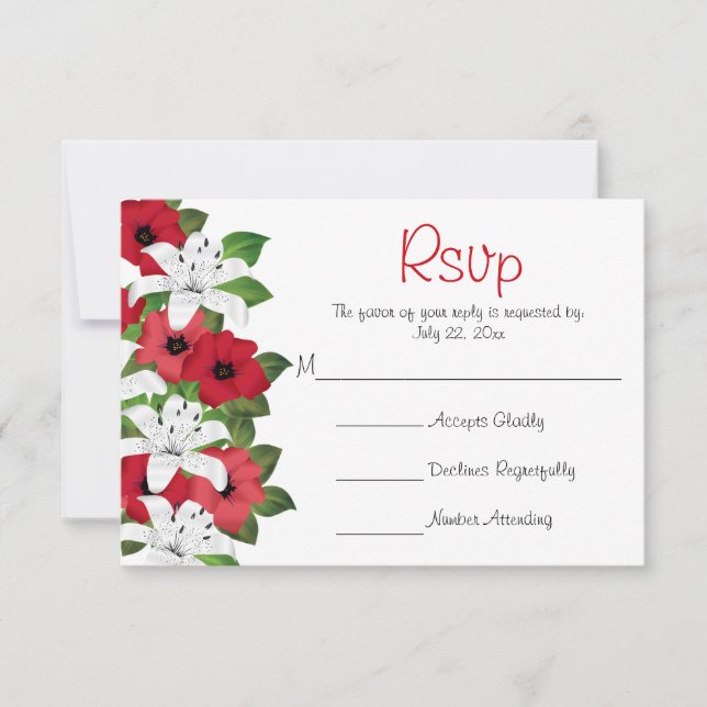 Cranberry Red Blume Lilies - Wedding RSVP Karte (Vorderseite)