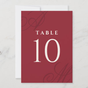 Cranberry Red Elegant Monogram Tischnummern