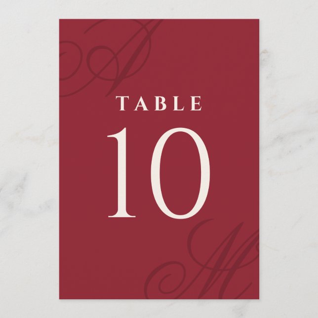 Cranberry Red Elegant Monogram Tischnummern (Vorderseite)