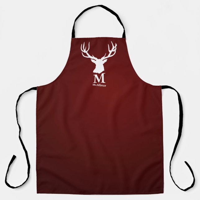 Cranberry Red Elk Buer Monogramm Familienname Schürze (Vorderseite)