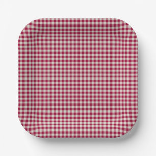 Cranberry Red Gingham Kariert Rustikaler Urlaub Pappteller