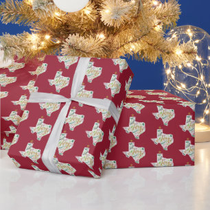 Cranberry Red Joy Holiday Blätter Texas Shape Geschenkpapier