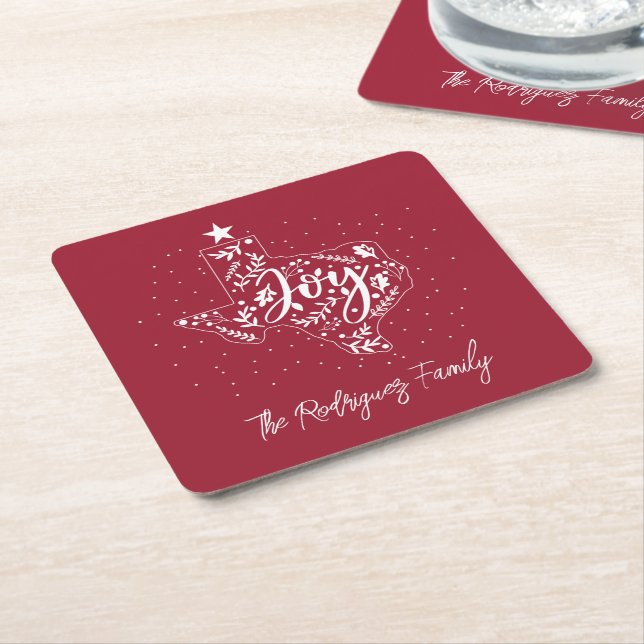 Cranberry Red Joy Holiday Blätter Texas Shape Rechteckiger Pappuntersetzer (angewinkelt)