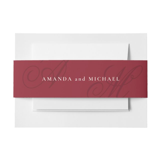 Cranberry Red Modern Edge Elegante Monogram Weddin Einladungsbanderole (Vorderseite Beispiel)