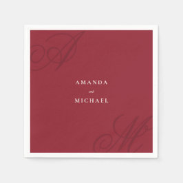 Cranberry Red Modern Edge Elegante Monogram Weddin Serviette