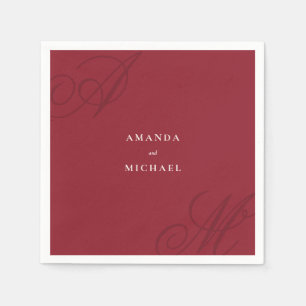 Cranberry Red Modern Edge Elegante Monogram Weddin Serviette