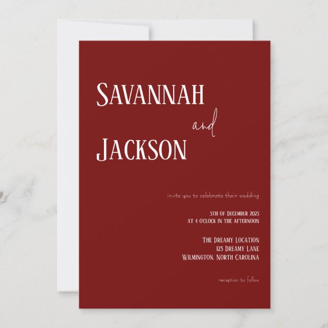Cranberry Red Modern Elegant Wedding Invitation (Devant)