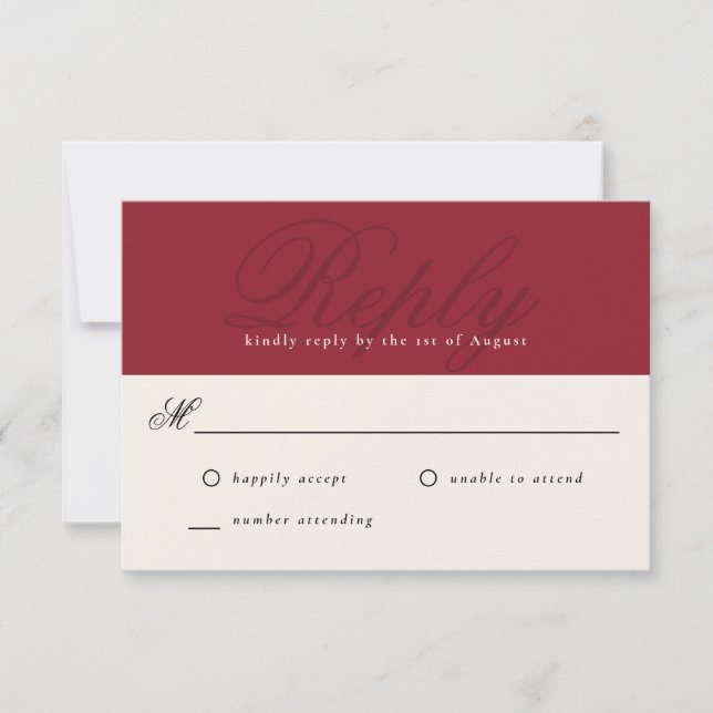 Cranberry Red Modern Elegante Minimal Mongram UAWG RSVP Karte (Vorderseite)