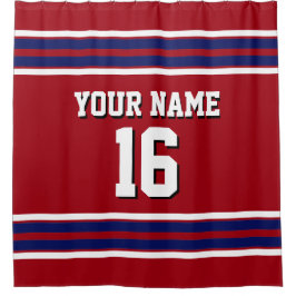 Cranberry Red Navy White Stripes Sports Jersey Duschvorhang