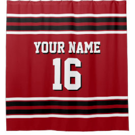 Cranberry Red Schwarz-weiß Stripes Sports Jersey Duschvorhang