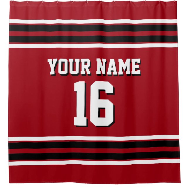 Cranberry Red Schwarz-weiß Stripes Sports Jersey Duschvorhang (Vorderseite)