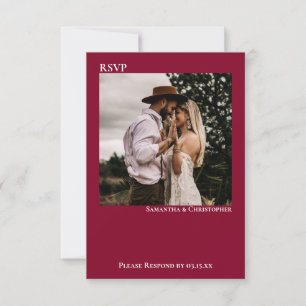 Cranberry Red Simple Minimalistisch Foto Wedding RSVP Karte