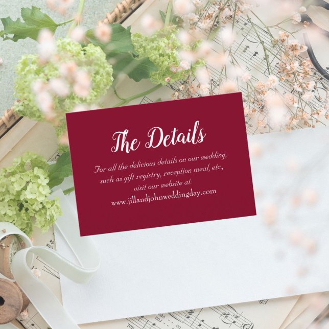 Cranberry Red Simple Style Wedding Details Begleitkarte (In Situ Wedding)