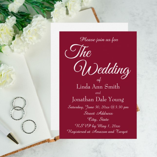 Cranberry Red Simple Style Wedding Einladung (In Situ Wedding)