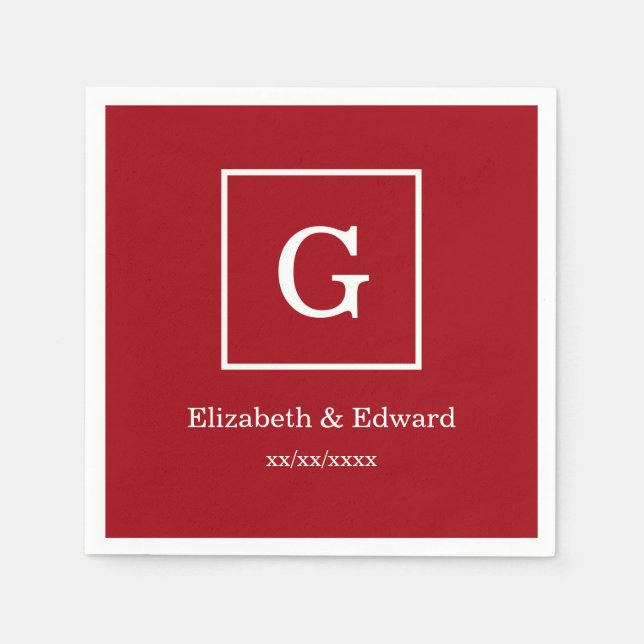 Cranberry Red White Gerahmt Initial Monogram Serviette (Vorderseite)