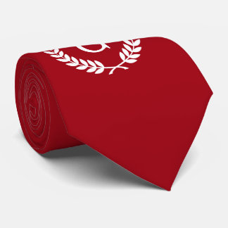 Cranberry Red White Laurel Wreath Initial Monogram Krawatte