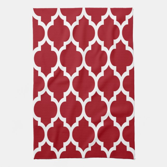 Cranberry Red White marokkanisches Quatrefolienmus Geschirrtuch (Vertikal)