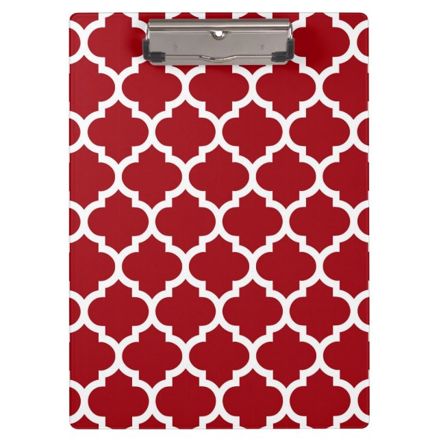 Cranberry Red White marokkanisches Quatrefolienmus Klemmbrett (Vorderseite)