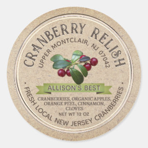CRANBERRY RELISH Grunge Schriftart Kraft Brown Runder Aufkleber