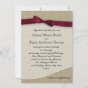 Cranberry Ribbon and Burlap Wedding Einladung