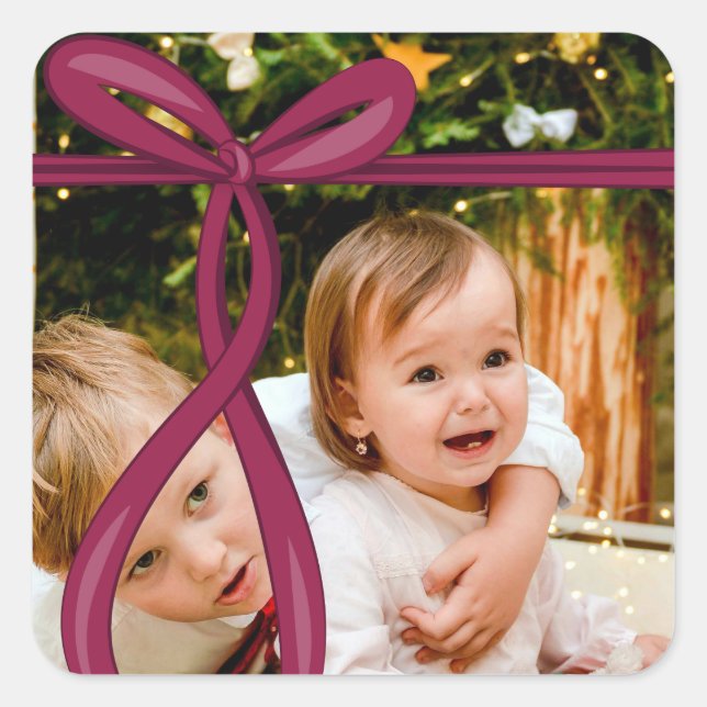 CRANBERRY RIBBON BOW FOTO QUADRATISCHER AUFKLEBER (Vorderseite)