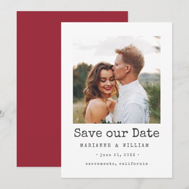 Cranberry SQUARE Foto Hochzeit speichern Sie das D Save The Date (Vorne/Hinten)