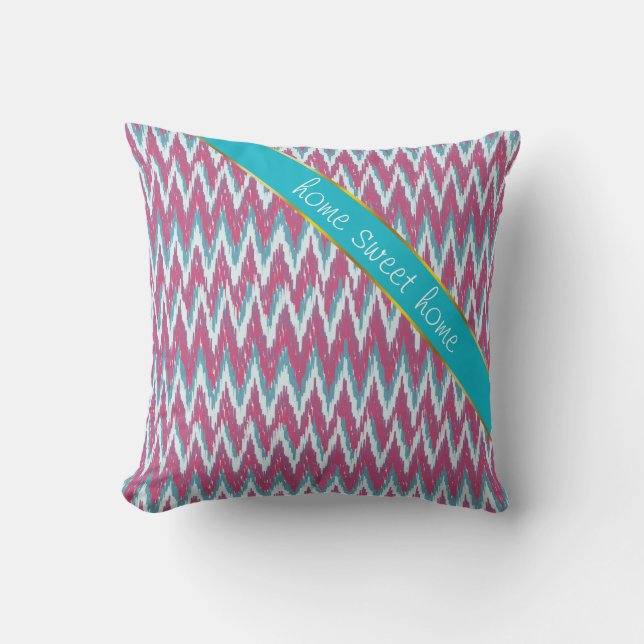 Cranberry und Aquamarines iKat ZigZag Muster Kissen (Vorderseite)