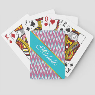 Cranberry und Aquamarines iKat ZigZag Muster Spielkarten