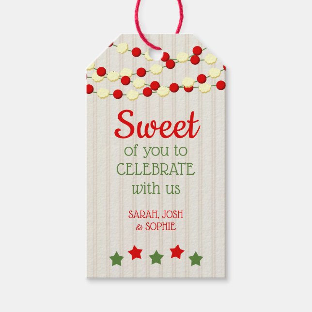 Cranberry und Popcorn Rustikale Beadboard Weihnach Geschenkanhänger (Vorderseite)