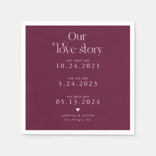 Cranberry Unsere Liebe Story Retro Wedding Napkin Serviette