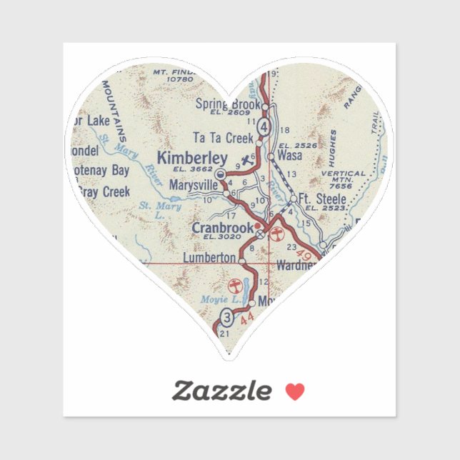 Cranbrook BC Vintag Map Aufkleber (Blatt)