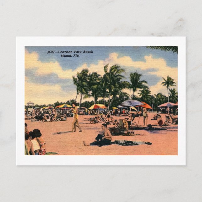 Crandon Beach, Miami, Florida Vintag Postkarte (Vorderseite)