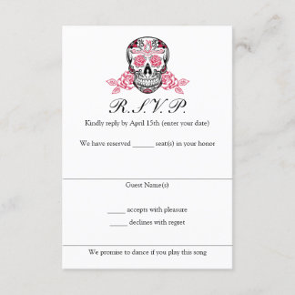 Crâne à sucre avec cartes RSVP de mariage Rose