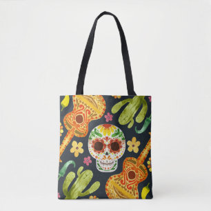 Crâne à sucre et guitares Dia de Muertos   Sac fou
