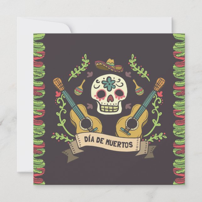 Crâne à sucre et guitares Invitation Dia de Muerto (Devant)