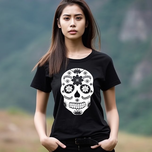 Crâne à sucre mexicain 2 T-shirt noir et blanc (Créateur téléchargé)