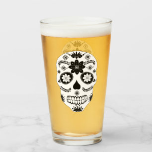 Crâne à sucre mexicain 2 Verre noir et blanc
